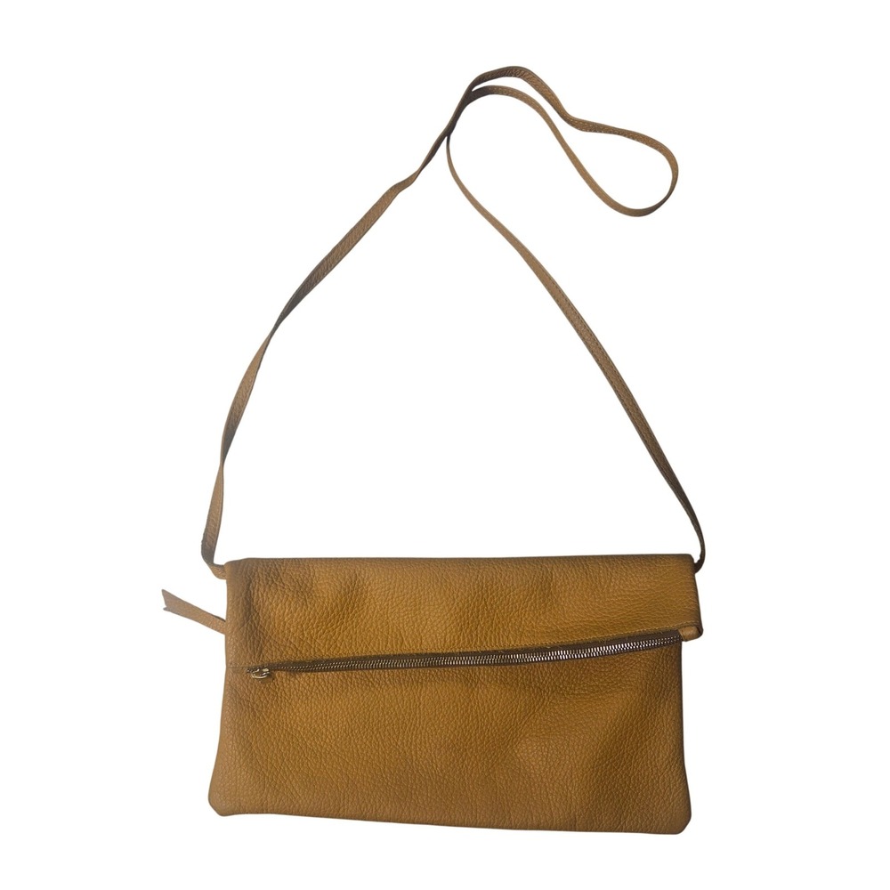 Kinsale Leather Jaime 2-Way Crossbody Bag Pebbled Leather Clutch Mustard Yellow